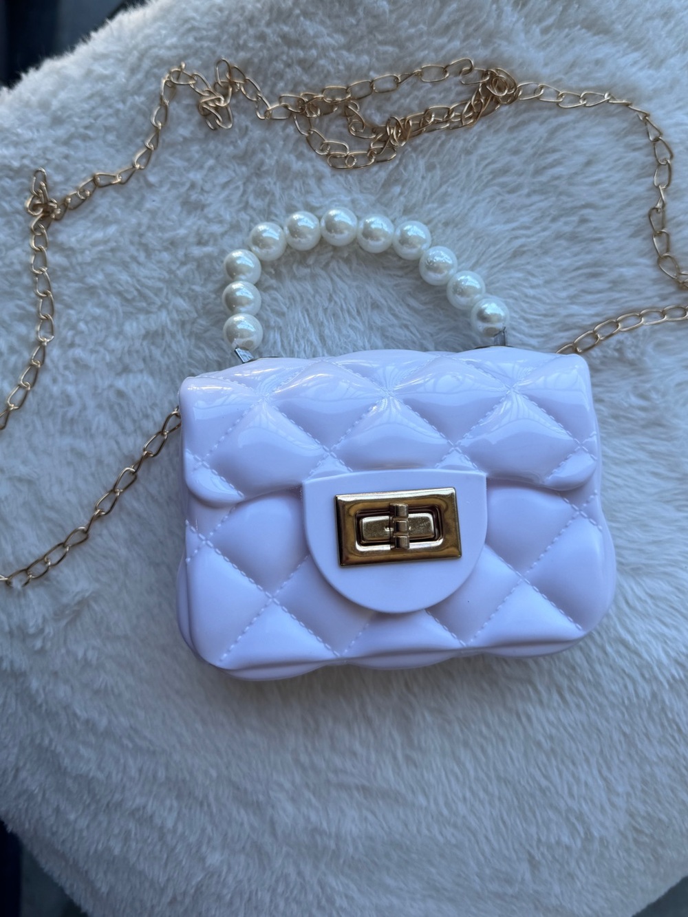 Pearl-Handle Quilted Mini Crossbody Bag in White